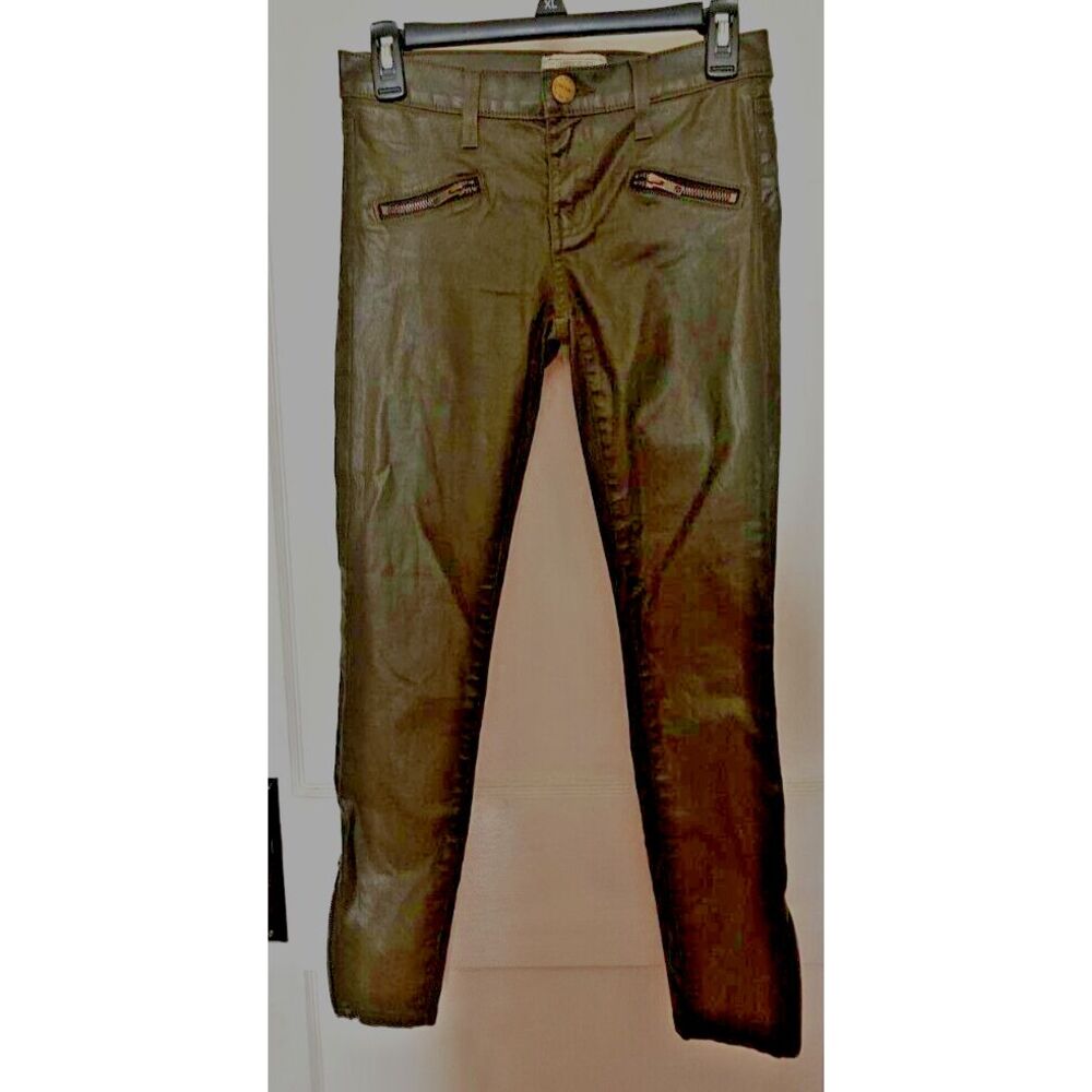 Current/Elliott The Soho Zip Stiletto army green Coated Skinny Pant Women Sz25-0